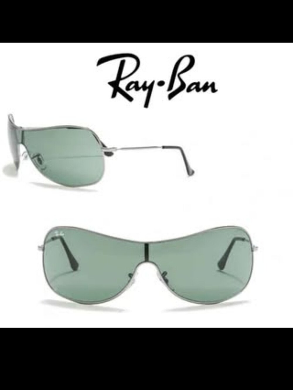 Ray Ban HIGHSTREET Chrome Metal Shield Frame Green Lens Sunglass RB 3211 004/71
